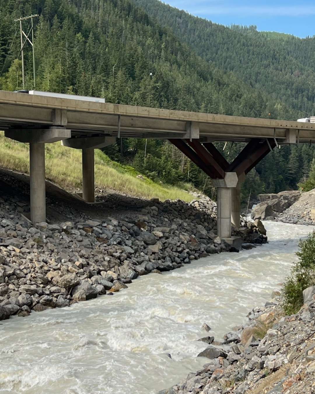 Overpass with fast flowing water beneath